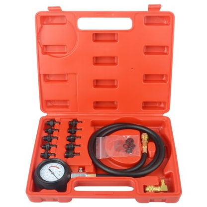 DAYUAN Engine Cylinder Oil Pressure Diagnostic Tester Tool Set | Tests Oil Pump Pressure & Low Oil Warning Systems, 0-140 PSI Gauge, 1200mm Hose, 90° Coupler, 10 Adapters, Storage Case
