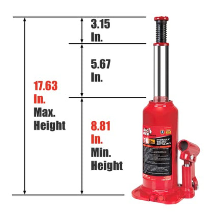 BIG RED T91003B Torin Hydraulic Welded Bottle Jack, 10 Ton (20,000 lb) Capacity, Red - color: Red, size: 10 Ton