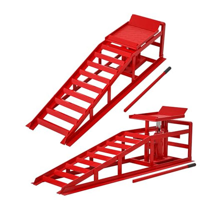 2 Pack Hydraulic Car Ramps 5T 11000LBS Capacity, Heavy Duty Steel Automotive Vehicle Ramps, Low Profile Portable Car Lift Service Ramps Truck Trailer Garage (Red, 45.5") - color: Red