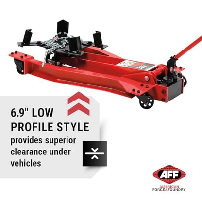 AFF Low Profile Manual Hydraulic Transmission Jack - Heavy Duty Steel Body, Adjustable Saddle with Safety Chain & 360 Handle - For Transmissions, Transfer Cases & Differentials (Multiple Capacities) - size: 1000 lbs Capacity