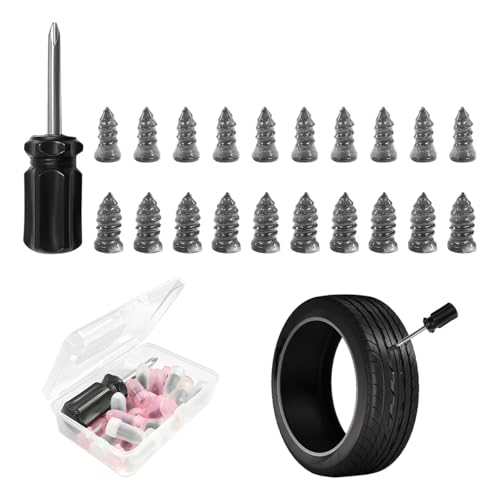 21 PCS Tire Repair Nails Kit, Self-Service Vacuum Tire Repair Spiral Rubber Screws Fast Tool with Screwdriver, Emergency Tyre Repair Nail Kit with Plugs with Box for Car Bikes
