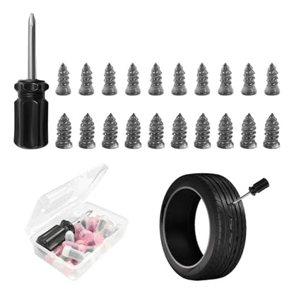 21 PCS Tire Repair Nails Kit, Self-Service Vacuum Tire Repair Spiral Rubber Screws Fast Tool with Screwdriver, Emergency Tyre Repair Nail Kit with Plugs with Box for Car Bikes
