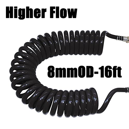 Air Blow Gun kit with 16ft Long 8mm OD Coil PU Air Hose Air Duster Blow Gun Kit (Black) - color: Black