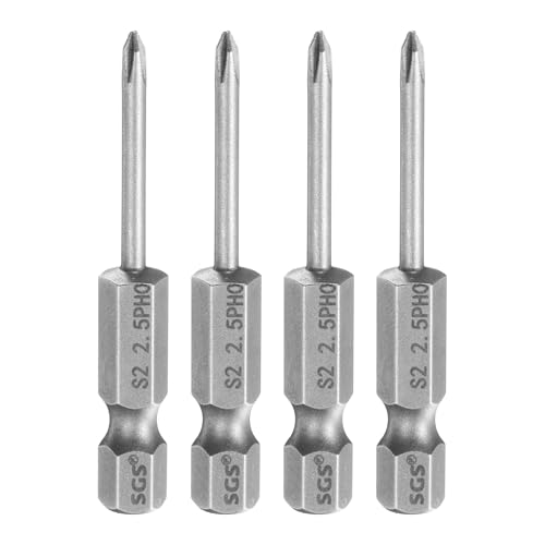 HARFINGTON 4pcs #0 Phillips Screwdriver Bit PH0 1/4" Hex Shank 2" (50mm) Long 0.1" Rod Magnetic Cross Head Drill Bits S2 Steel Industrial Screw Driver for Electric Power Tools, Gray - size: PH0 x 2" x 0.1"