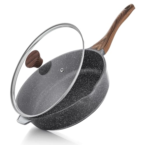 SENSARTE Nonstick Deep Frying Pan Skillet, 12-inch Saute Pan with Lid, Stay-cool Handle, Chef Pan Healthy Stone Cookware Cooking Pan, Induction Compatible, PFOA Free - color: Gray, size: 12-inch/5QT