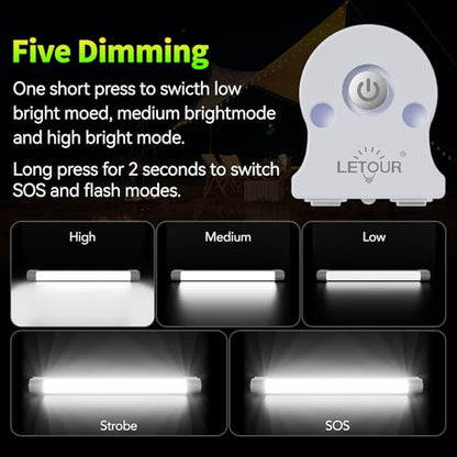LETOUR Rechargeable Light LED Tube Magnetic Light 4000Lumens 5200mAh 5 Levels Dimming Camping Lantern USB Rechargeable Portable Lights with 2 Magnets Endurance for 60 Hours - size: 8.66in