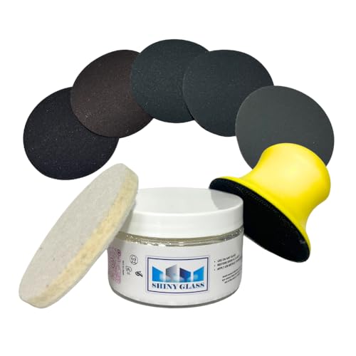 Cerium Oxide Glass Polishing Kit with 3" Backing Pad | High Grade, Wool Felt & Silice Carbide Sandpapers, Sandpapers 320, 400, 600, 1000, 1500, Felt Disc Included