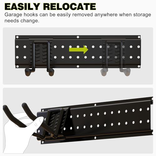NattyDot 49.5" Garage Tool Wall Organizer, 9 Shed Hooks for Shovels, Black | Wide 49.5-inch Wall Rack 9 Hooks for Skis, Shovels and Garden Tools, Creating Tidy Garage, Workshop and Shed Storage