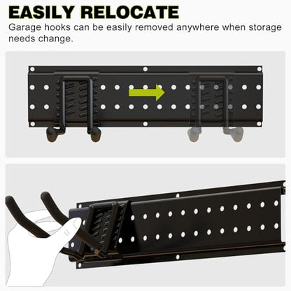 NattyDot 49.5" Garage Tool Wall Organizer, 9 Shed Hooks for Shovels, Black | Wide 49.5-inch Wall Rack 9 Hooks for Skis, Shovels and Garden Tools, Creating Tidy Garage, Workshop and Shed Storage