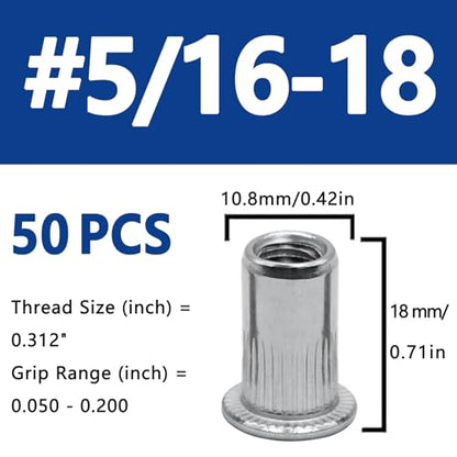 5/16"-18 UNC Rivet Nut, 60Pcs Zinc Plated Finish Carbon Steel Flat Head Threaded Insert Nutsert Kit - color: Yellow, size: 5/16''-18