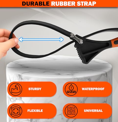 AV Steel Rubber Strap Wrench 2pcs, Adjustable Oil Filter Strap Wrench with Reinforced Belt, Max Diameter 4" and 6", Perfect for Removing Oil Filters, Hard-to-reach Pipes, Jars, Plumbing