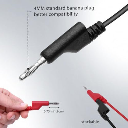14 Gauge 2pcs 9.9 Ft Stackable 4MM Banana Plug to Alligator Clips UL3135, Heavy Duty Silicone Test Leads Set Jumper Wires Kit for Testing - EDGELEC - size: 9.9 Ft(3m)