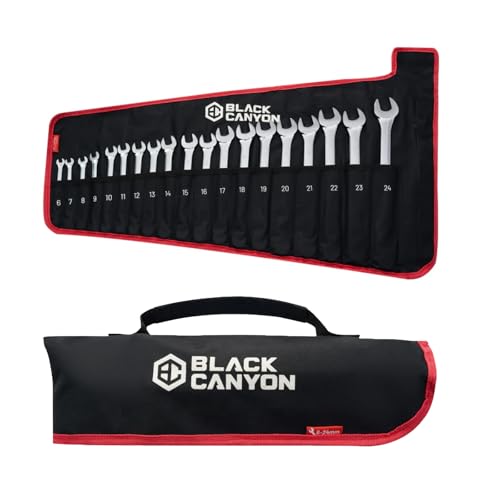 BLACK CANYON Combination Wrench Set with Pouch, Metric 19-Piece (6-24 mm), 12-Point Box End & Hex Opening, Long Pattern, Polished Steel - size: Metric -19 piece set