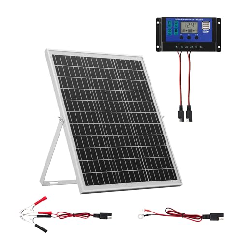 VEVOR 25W 12V Solar Panel Battery Charger, Solar Battery Trickle Charger Maintainer with Intelligent MPPT Controller & Adjustable Mount Bracket, IP67 Waterproof for Car Boat RV Motorcycle Trailer - style: 25W