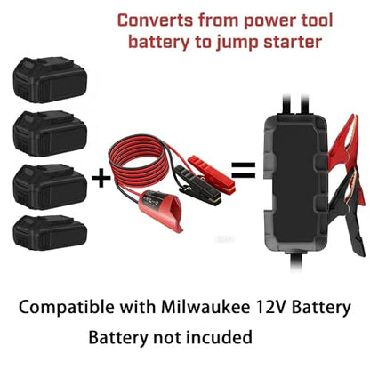 Jumper Cables Compatible with Milwaukee 12V Battery Jumper Starter, 8AWG 2FT Booster Cable with Adapter Alligator Clip, 392°F/200℃ Heat Resistant Silicone Wire for Jump Starting Cars and RVs - color: Pink Red