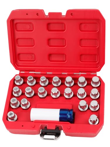 21 pcs Wheel Lock for BMW, Mini Series Anti-Theft Removal Kit | With Socket Adapter Anti-rust 1/2 inch (12.7mm) Wheel Lock Lug Nut BMW Automotive Screw Remover Key Socket Tool Set