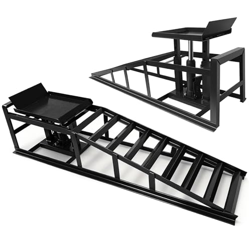 Hydraulic Car Ramps, 2-Pack 11000LBS Capacity, Adjustable 9.3-14 Inch Low Profile Design with Anti-Slip Surface for Oil Change on Cars, SUVs, Trucks (Black)