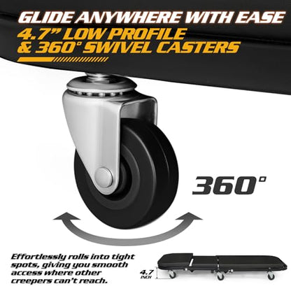 Magshion Garage Creeper Seats on Wheels, Length 40" 330 lbs Capacity 2 in 1 Folding Mechanic Creeper Garage Stool Lay Down or Sit (Black) - color: Black, size: 40"