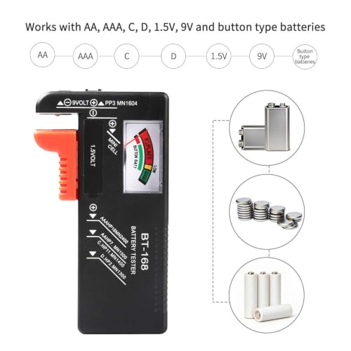 2Pcs Battery Tester for AA AAA C D 9V 1.5V Household Batteries | Universal Battery Tester Checker For Button Cell Model BT-168 Requires No Battery for Operating - color: 2Pcs