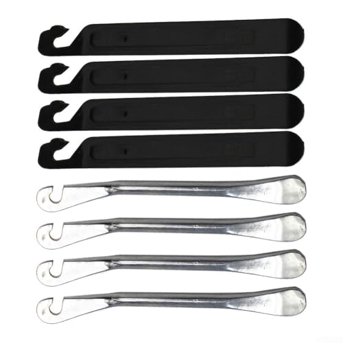 FABULETTA Bike Tire Levers Set, 8-Pack Heavy dutys Steel and ABS Pry Tools for Road Mountain E-Bike, 150mm Strong Removal Spoons for Easy Tire Change, Black Silver