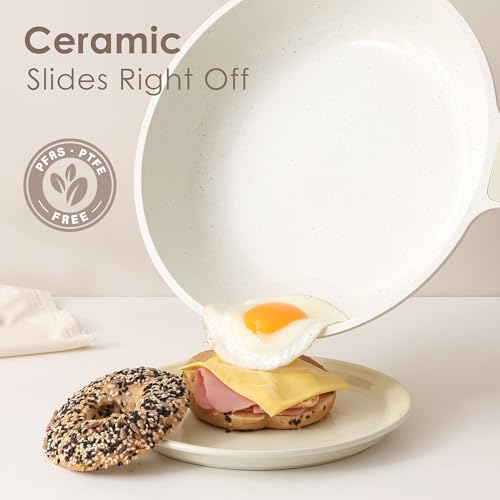 SENSARTE Nonstick Ceramic Skillet with Lid 10-inch, 3.5QT Non Toxic Deep Frying Pan, Dishwasher Safe Saute Pan with Lid, Stay-cool Handle, Healthy Cooking Pot, Induction Compatible, Cream White - color: Antique White, size: 10-inch/3.5QT