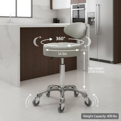 Kaleurrier Swivel Stool Chair Adjustable Height,Heavy Duty Hydraulic Rolling Metal Stool for Kitchen Salon Bar Office Drafting Massage Garage Shop (with Back Rest) (Grey) - color: Grey