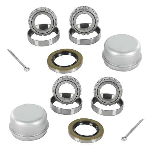 2 Sets Trailer Wheel Hub Bearings Kit L44643/L44610 Bearings (1.000" ID, OD 1.980", Width 0.580"), 12192TB Grease Seals (1.980" OD), Dust Cover and Cotter Pin for 1'' Trailer Axles