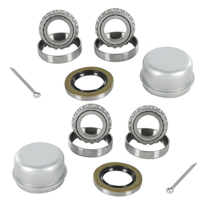 2 Sets Trailer Wheel Hub Bearings Kit L44643/L44610 Bearings (1.000" ID, OD 1.980", Width 0.580"), 12192TB Grease Seals (1.980" OD), Dust Cover and Cotter Pin for 1'' Trailer Axles