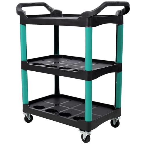 3 Tier Rolling Tool Cart with Wheels, Auto Detailing Cart Mechanic Tool Storage Organizer, 300 lbs Load Capacity, Car Wash Organizer for Garage, Workshop, Repair Shop (Green+Black) - color: Green+black