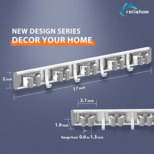 reliahom Broom Holder Wall Mount Mop Hanger Tools organizer 5Racks 4Hooks | Adjustable Mop Broom Wall Hanging Heavy duty Tools Storage Rack Space-saving for Garage,Kitchen,Laundry Room,Garden, Silver - color: Silver