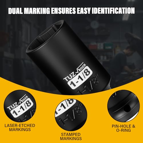 1/2 Inch Drive 1-1/8 Inch Deep SAE 6 Point CR-MO Impact Socket | Radius Corner Design,Square Chamfered Opening,Axle Nut Impact Grade Socket for Easy Removal - size: 1/2” Drive 1-1/8 Deep, style: 1/2" Drive Deep Socket
