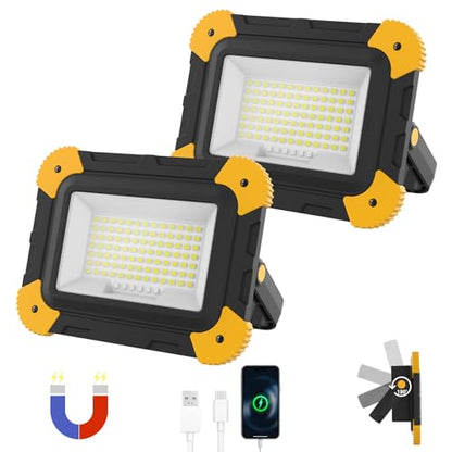 AUMIO 2-Pack Magnetic LED Work Lights, USB Rechargeable 40W with 5 Modes | Dual Magnetic Bases | 180° Adjustable Stand | Wide Flood Beam | Hands-Free Lighting | Job Site & Car Repair & Garage - color: Magnetic 2-Pack