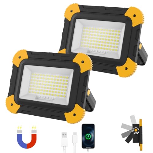 AUMIO 2-Pack Magnetic LED Work Lights, USB Rechargeable 40W with 5 Modes | Dual Magnetic Bases | 180° Adjustable Stand | Wide Flood Beam | Hands-Free Lighting | Job Site & Car Repair & Garage - color: Magnetic 2-Pack
