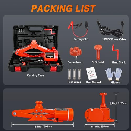 Nilight Electric Car Jack 3 Ton 6600LBS Floor Jack Kit Automatic 12V Electric Scissor Lift Jack Portable Repair Tool with Remote Control Double Jack Pads for Car Tire Change Replacement, Orange Red - size: 3 T w Remote Control