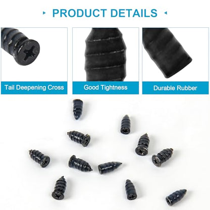 100PCS Tire Repair Rubber Screws, Self-Service Puncture Repair Tool | For Car Truck Motorcycle Tractor, Spiral Rubber Nails with Storage Box, Easy to Use, Includes Screwdriver