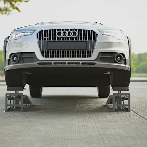2 Pack Hydraulic Car Ramps 5T 11000lbs Low Profile Car Lift Service Ramps Truck Trailer Garage,Height Hydraulic Vehicle Ramps (Gray) (45.14in x 12.60in x 16.21in Gray + 5T Car Ramps)