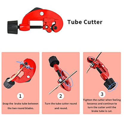 MuHize Brake Line Bender(1/4 Inch) - Upgraded 25 Feet Brake Line Kit | for ford /dodge + flaring tool, tube cutter & bender - 16 braking fittings + 4 unions - color: Red