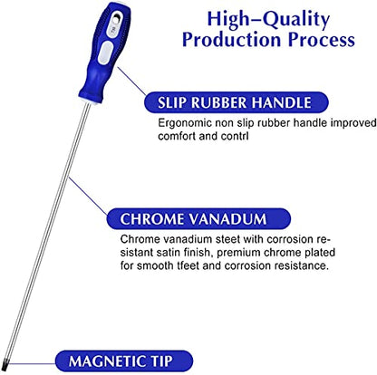 12 inch Long Security Torx Screwdriver Set, PH1 Magnetic Hex Torx with T10 T15 T20 T25 T27 T30 Security Screwdrivers 6-Piece