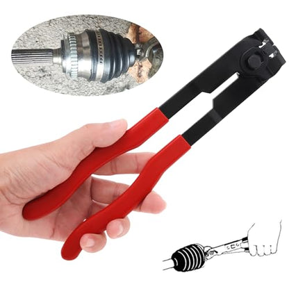 CV Boot Clamp Pliers with 10PCS Stainless Steel Crimp Bands, 5PCS Small and 5PCS Large Universal Adjustable Drive Shaft Joint Boot Crimp Clamps, Boots Clamp Tool Repair for Most Cars