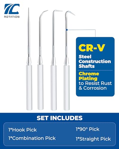 ROTATION 4-Piece Precision Hook and Pick Set for Automotive | Aluminum Handle