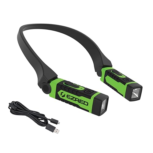 EZRED Anywear Rechargeable Neck Light for Hands-Free Lighting - NK15-GR Green, Perfect Light for Mechanics, Camping, Hunting, DIY Projects, Reading - color: Green