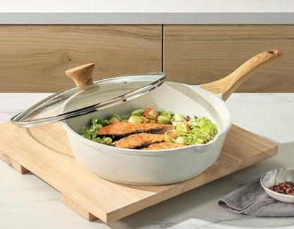 SENSARTE Nonstick Ceramic Saute Pan 10 Inch/3.5QT, Non-toxic Deep Frying Pan Skillet with Lid, Healthy Jumbo Cooker, Stay Cool Handle, Induction Compatible, PFOA & PFAS Free - color: Ceramic White, size: 10-inch/3.5QT
