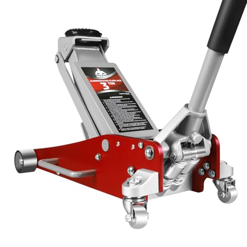 Jack Boss 3 Ton Low Profile, Aluminum and Steel Racing Floor Jack with Dual Pistons Quick Lift Pump for Sport Utility Vehicle, Lifting Range 3-15/16" min to 18-5/16" max, Net Weight 58.5 lb, Red - color: Red, size: 3 Ton Aluminum