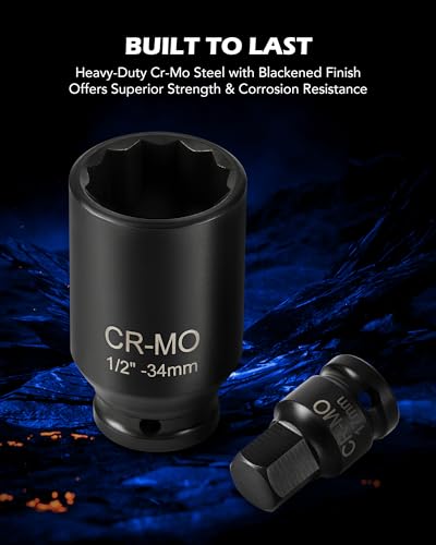 Orion Motor Tech 8pc 1/2" Drive Axle Nut Socket Set, Metric 12 Point CR-MO Axle Nut Impact Socket Set, Extra-Deep Spindle Axle Nut Sockets with Storage Case, 14mm 17mm 19mm, 30mm 32mm 34mm 35mm 36mm