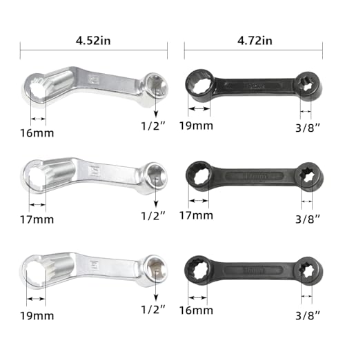 DPTOOL 6PC Rear Camber Adjusting Wrench Motor Mount Socket with 16mm 17mm 19mm 1/2" 3/8" Drive Offset Fixing Screws for Mercedes Benz W221 W220 W219 W211 W210 W204 W203 W202 W201 W170 W140 W126 Engine