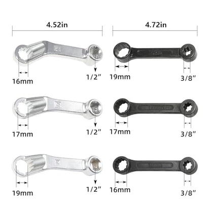 DPTOOL 6PC Rear Camber Adjusting Wrench Motor Mount Socket with 16mm 17mm 19mm 1/2" 3/8" Drive Offset Fixing Screws for Mercedes Benz W221 W220 W219 W211 W210 W204 W203 W202 W201 W170 W140 W126 Engine