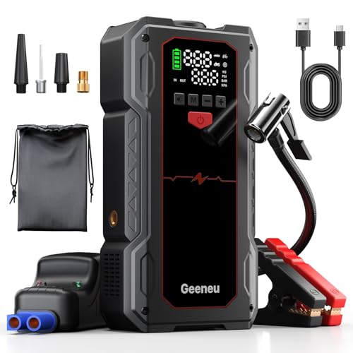 Jump Starter with Air Compressor, 4000A Car Battery Charger Jump Box | Portable 150 PSI Tire Inflator and Battery Jumper, 12V Booster Power Pack(9.0L Gas/7.5L Diesel) with Jumper Cable - color: Black