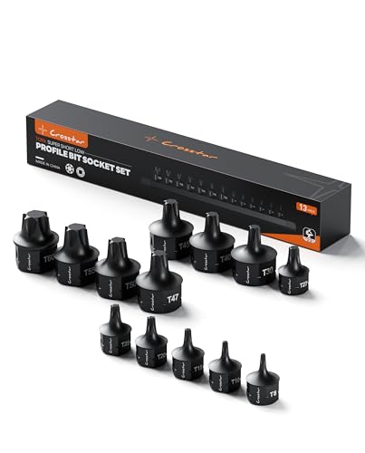 Crosstar 13-Piece Impact Torx Bit Socket Set, Includes T60-T8, S2 Steel 1/4” 3/8” Drive Torx Socket Set, Hex socket, Anti-Roll Design, Professional Tools for Automotive, Engine, Home Appliance Repair - size: 13Pcs Set