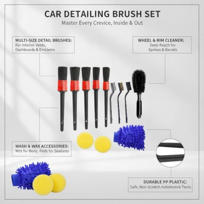 Car Detailing Brush Set, PP Plastic Cleaning Tools for Interior Vents, Dashboard, Wheels, and Exterior Crevices - size: 11.02 x 7.09 x 2.76 in