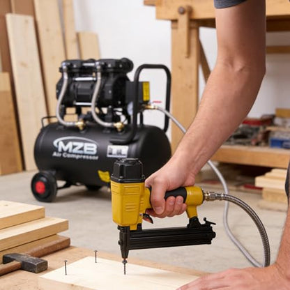 MZB 6.4 Gallon Ultra Quiet Air Compressor 110V/60Hz 7.41CFM 1.5HP, MAX 115PSI Steel Tanks Oil-Free 70dB Noise Level Air Compressor with Wheels for Spray Painting, Auto Repair, Carpentry Decoration - size: MZB-1100H-24